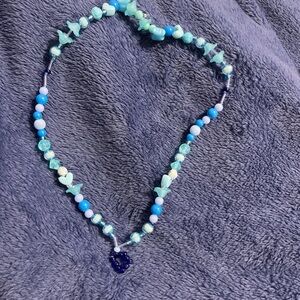 Blue handmade by me beaded headband/necklace
